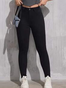 Women's High Waist Jeans With Lycra Anatomical Model Butt With Lycra - màu đen - Xem 1