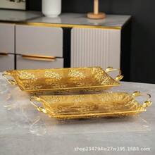 1pc Gold Rectangular Tray, Gold Hollow Gift Fruit Snack Jewelry Paper Towel Storage Plate - Gold - View 9