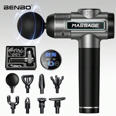  Pistola de masaje BENBO, alivia el dolor muscular, cuenta con pantalla LCD, viene con 8 cabezales de masaje, disponible en gris y verde. Ideal para oficina, gimnasio, hogar, viajes, Navidad, Año Nuevo, Acción de Gracias y un gran regalo para amigos y familiares.