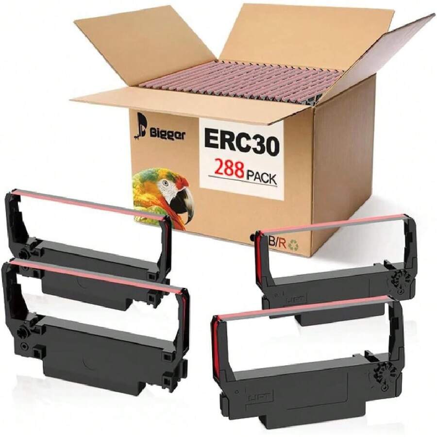 Replacement For ERC-30, ERC 30 34 38 B/R Compatible Ribbon Used With Epson ERC30 ERC34 ERC38 NK506 Printer (Black And Red, 288 Pack),23715315 - Black - View 1
