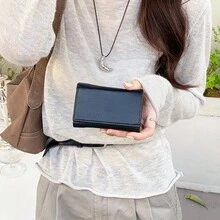 Portafoglio unisex in stile giapponese, a tre ante, in pelle PU, con scomparti per monete, carte e banconote, rimovibile, portamonete, portafoglio mini, portafoglio piccolo, adatto sia per uomo che per donna