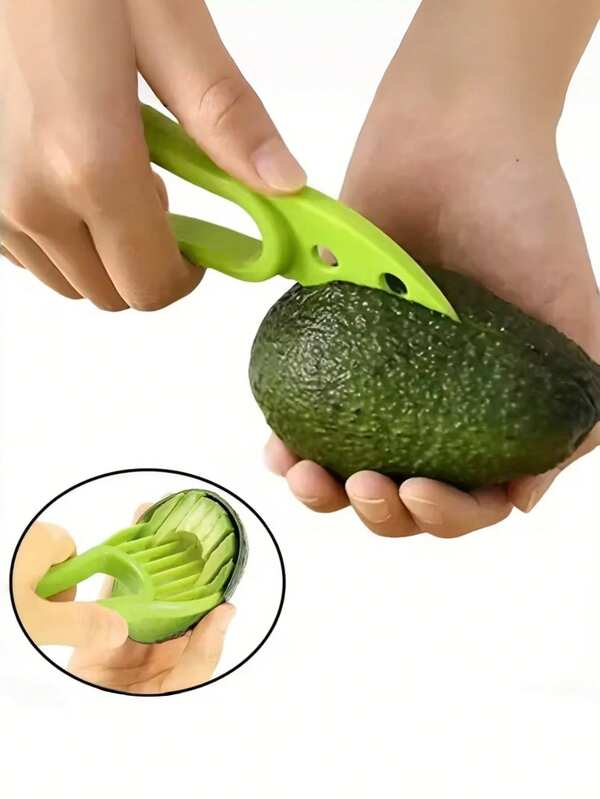 Fatiador e descaroçador de abacate 2 em 1 - Utensílio de cozinha multifuncional, fácil de usar, polipropileno durável, alimentos, descascador, cortador de frutas, presente de Natal