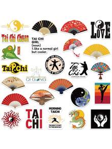 50张太极文化贴纸 美学文字 扇子武术家贴纸 DIY笔记本手机吉他文具日记本青少年玩具贴纸 - 彩色 - 查看 9