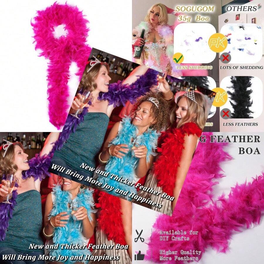Pink Bulk Feather Boas 35g 2 Yards Boa Feathers For Christmas Tree Women Dancing Craftting Party And Festival Decoration Hot Pink - 熱粉色35克 - 查看 1