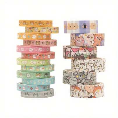 9 Rolls Cute Animal & Cartoon Decorative Tape - Colorful Washi Tape With Cat, Dog And Fun Designs For Journals, Scrapbooking, DIY Crafts And Calendars, Aesthetic Supplies | Fun Patterns | Durable Masking Tape, Craft Supplies