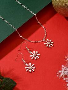 2pcs/Set Elegant Snowflake Silver Color Earrings & Necklace Set, Creative European & American Style, Versatile For Daily Wear And Holidays - Silver - View 3