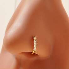Copper Inlaid Synthetic Zirconia Nose Ring, Simple And Charming, Requires Piercing - 金色 - 查看 11