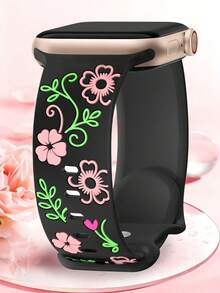 Floral Band Compatible With Watch Bands For Women 40mm 41mm 38mm 42mm 44mm 45mm 46mm 49mm, Engraved Cute Flower Silicone Dressy Strap For Watch Series 11 10 9 8 7 6 5 4 3 2 SE Ultra 3/2/1
