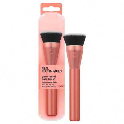  Cọ trang điểm Real Techniques Glow Round Base, dùng cho kem nền dạng lỏng và kem, cọ tán nền đầu phẳng để làm đều và pha trộn lớp trang điểm, lông tổng hợp dày, thuần chay và không thử nghiệm trên động vật.