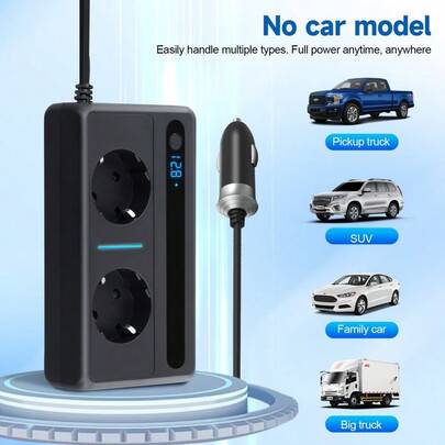Convertidor de voltaje automático, inversor de CC 12 V a CA 230 V con 2 tomas de corriente y 4 puertos USB, cargador rápido con conector de encendedor de cigarrillos para viajes de negocios y vacaciones