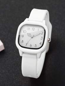 1 件女士硅胶石英表，时尚简约方形表盘，经典腕表（1 件/套），不含表盒 - 白色 - 查看 6