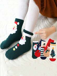 Calcetines de Navidad divertidos y lindos de dibujos animados, calcetines de toalla de invierno roja con diseños navideños para hombres y mujeres