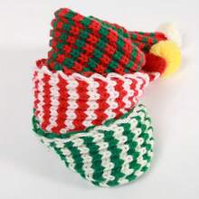 温暖针织宠物围巾 - 适用于小型犬和猫，格子和条纹圣诞设计，秋冬颈部保暖，仅可手洗