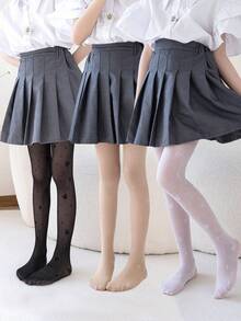 3双儿童心形提花网眼连裤袜