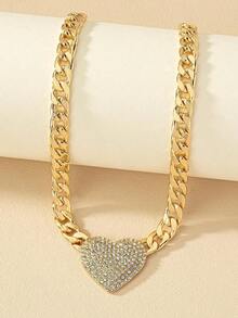 Rhinestone Heart Decor Chain Necklace, A Holiday Gift For Mom, Birthday Gift, Charming Gift - Vàng vàng - Xem 2