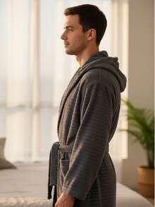 Bathrobe Women Fluffy, Bathrobe Men With Hood Terry Cloth Sauna Robe, Unisex, Sauna Robe Women With Long Belt S/M - L/XL Home Bathroom Decor Summer - màu đen - Xem 3