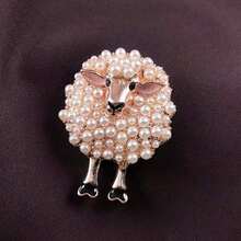 1pc Fashionable Cartoon Sheep Shaped Brooch With Artificial Faux Pearl For Women Party Outfit Jacket Decoration - 粉色 - 查看 2