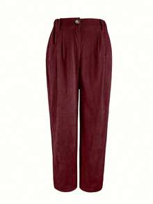 Women's Solid Color Pleated Straight Loose Casual Pants - Burgundy - View 3