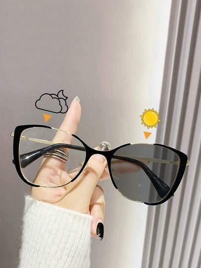1pc Solid Color Sexy Copper Alloy Premium Luxury Photochromic Glasses For Women, Fashion Accessory