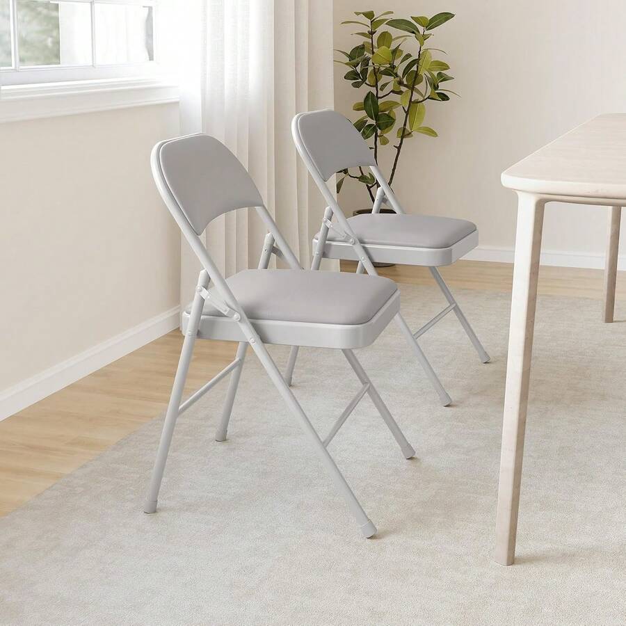 Set de 2 Sillas Plegables con Asiento y Respaldo Acolchados, Estructura Metálica Soporta hasta 160 kg, Sillas Portátiles para Comedor, Oficina, Eventos Interiores y Exteriores, Gris - Gris - Ver 1
