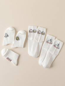 5 Pairs Women's Autumn Mid-Calf Socks, Cute Animal Design, Versatile White Socks, Skin-Friendly Soft & Breathable