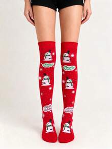 Chaussettes hautes de Noël pour femmes, motifs festifs sur les cuisses, bas tricotés thématiques de Noël, chaussettes hautes élastiques saisonnières, chaussettes confortables