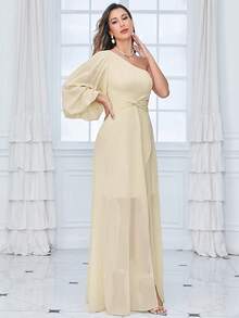 UNITHORSE 灯笼袖雪纺连衣裙 - 杏色 - 查看 8