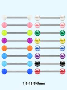 16pcs Luminous Ball & Faux Pearls Tongue Nail Rings And Nipple Rings Set Body Piercing Jewelry Set For Women Men, Accessory For Wonderful Gifts