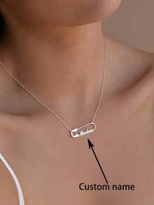 1PC Custom Personalized Name Safety Pin Pendant Necklace, Stainless Steel Jewelry, Custom Necklace, Women's Necklace, Name Customization, Customizable Things, Creative Customization, Christmas Gift Jewelry, Halloween Gifts, Birthday Gifts, Anniversary Gifts, Personalized Gifts - Multicolor - View 9