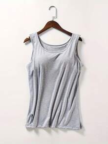 3Pcs Women's Cozy Pajamas,Camisole Tank Tops,With Built In Bra, Simple Breathable Tank Top, Basic Yoga Top Layering Tank Top Padded Bra Undershirt.Suitable For Summer, Fall(Black +White+Gray) - 黑色,白色和灰色 - 查看 5