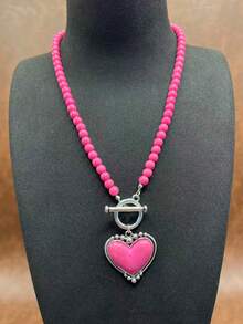 1 Set Vintage Bohemian Style Turquoise Beaded Necklace, Synthetic Turquoise Heart Pendant Necklace, Heart Bracelet, Heart Earrings, Versatile Short Style, Suitable For Casual Wear, All Seasons Jewelry, Suitable For Women And Girls, Daily Outfit, Party Accessories, Jewelry, Gift For Family/Friends/Yourself - Bohemian Style - View 10