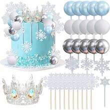 LaVenty Snowflake Balls Cake Toppers Frozen Princess Cake Decoration Tiara Crown Birthday Decoration For Birthday Boho Party Supplies - Multicolor - View 1