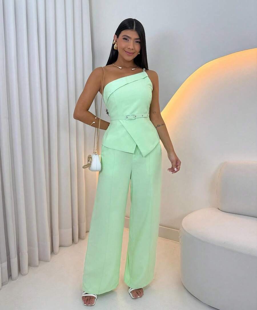 Conjunto feminino rico   elegante  Festa    Bolso  Zíper  Botão    Formal e Noturno  Escritório   social / terno - Verde - Visão 1