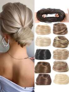 合成发髻，配有弹性发圈，可夹式接发马尾辫，女士适用