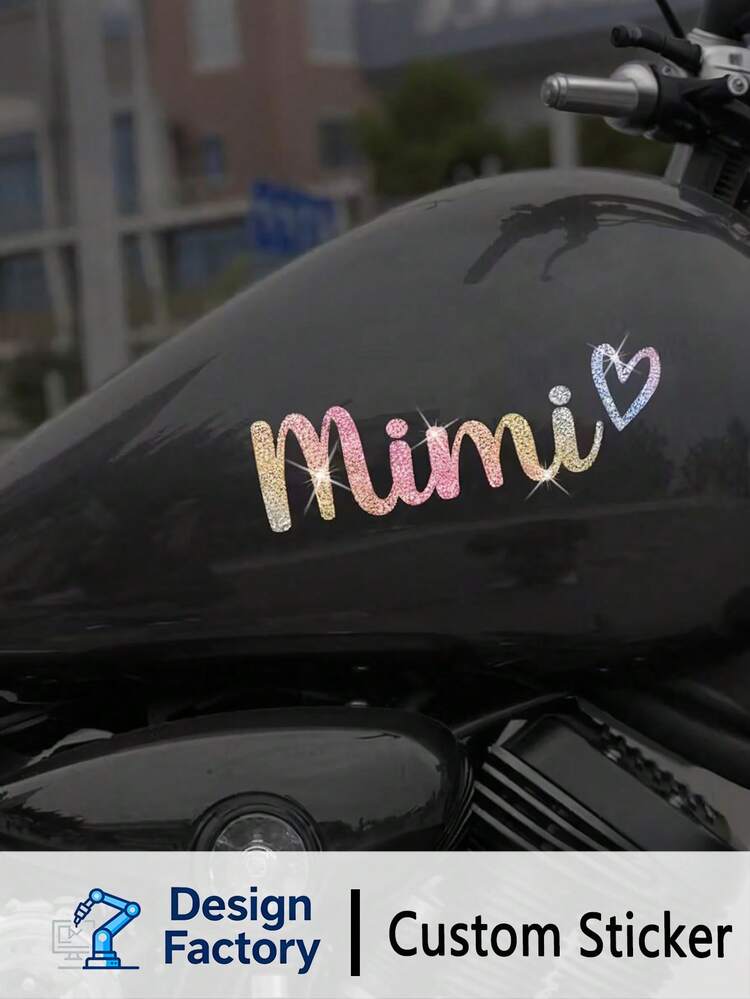 1pc Shiny Glitter Vinyl Sticker With Heart Pattern - Self-Adhesive, No Residue, Easy To Apply And Remove, Suitable For Cars, Trucks, Motorcycles, Laptops - Single Row Multicolor - View 1