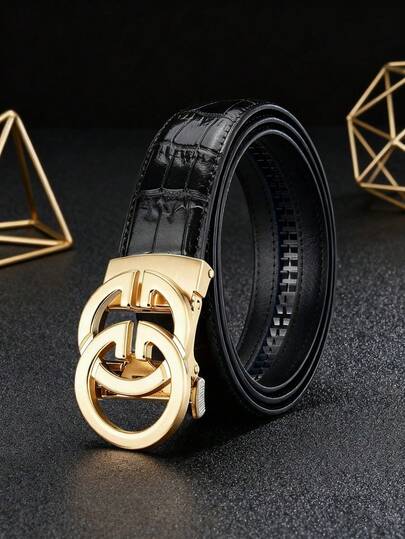 1pc Fashionable Business Bamboo Pattern Buckle Alloy Casual Belt, Multifunctional Letter Buckle Belt Old Money Vintage Autumn/Fall Urban Outfit Classic Christmas Winter Fashion Daily Men Boyfriend Gift