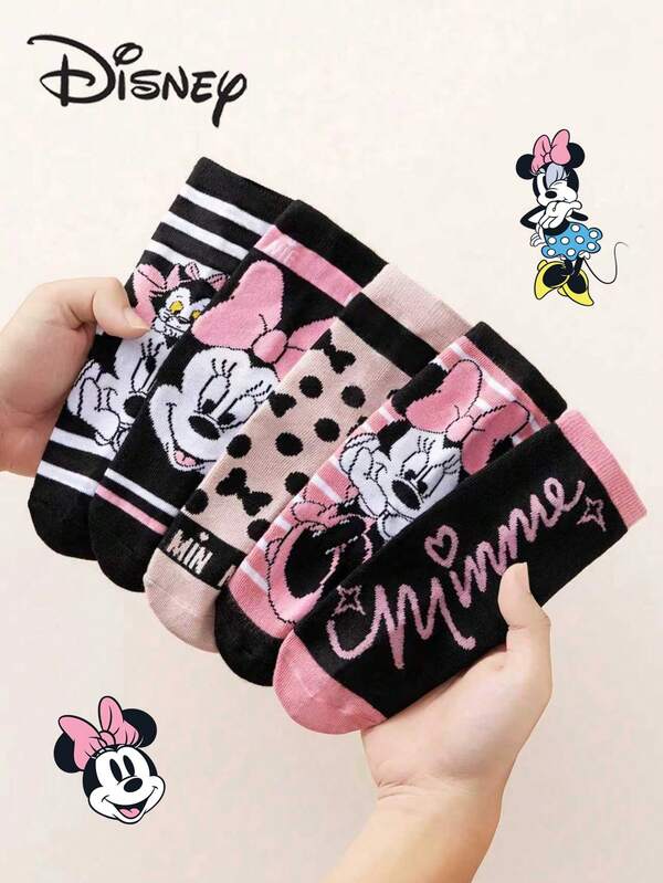 Disney 5 pares de calcetines de media caña con personajes de dibujos animados para niños, calcetines de tobillo transpirables estilo coreano para niños pequeños/estudiantes, para otoño/invierno