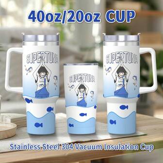 113 cl/69 cl koreansk (JIN) Super Tuna K-POP vakuumisolerad vattenflaska i rostfritt stål med handtag och sugrör – dubbelväggig termosvattenflaska för skolan, resor, gym | Perfekt present till fans, kontor, hemmabruk | Hållbar och snygg modern flaska