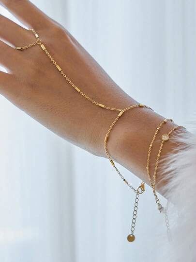 1 Stück minimalistischer 18K vergoldeter Edelstahl Bambus Fingerring Armband, luxuriös für Partys und Zusammenkünfte