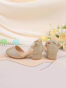 花童鞋适合婚礼、派对、节日，适合所有年龄段的女孩，儿童鞋，经典舒适百搭，金色简约珍珠闪亮高跟鞋，正式礼服、表演、芭蕾、玛丽珍、公主鞋 - 金色 - 查看 8