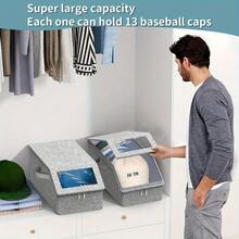 LEATVOOK 2PC/1PC Extra Large Baseball Hat Organizer , Hat Storage Box With Heavy-Duty Hidden Handle - Stackable Expandable Organizer, TPU Window & Cardboard Base, Non-Woven Fabric For Baseball Caps, Fitted/Fashion Glasses/Scarves - Holds 13-15 Hats (Grey, Foldable Closet Case), Bin, Can Organizer, Storage Organizer, Stackable Storage, Storage Container, Box Storage, Organizer Storage For Things, Storage Haven, Storage Boxes For Organizing, Organizer Bins, Multi Purpose Storage Box, Storage Bins For Shelves, Storage Box For,Perfect Christmas Gift. - Grey - View 4