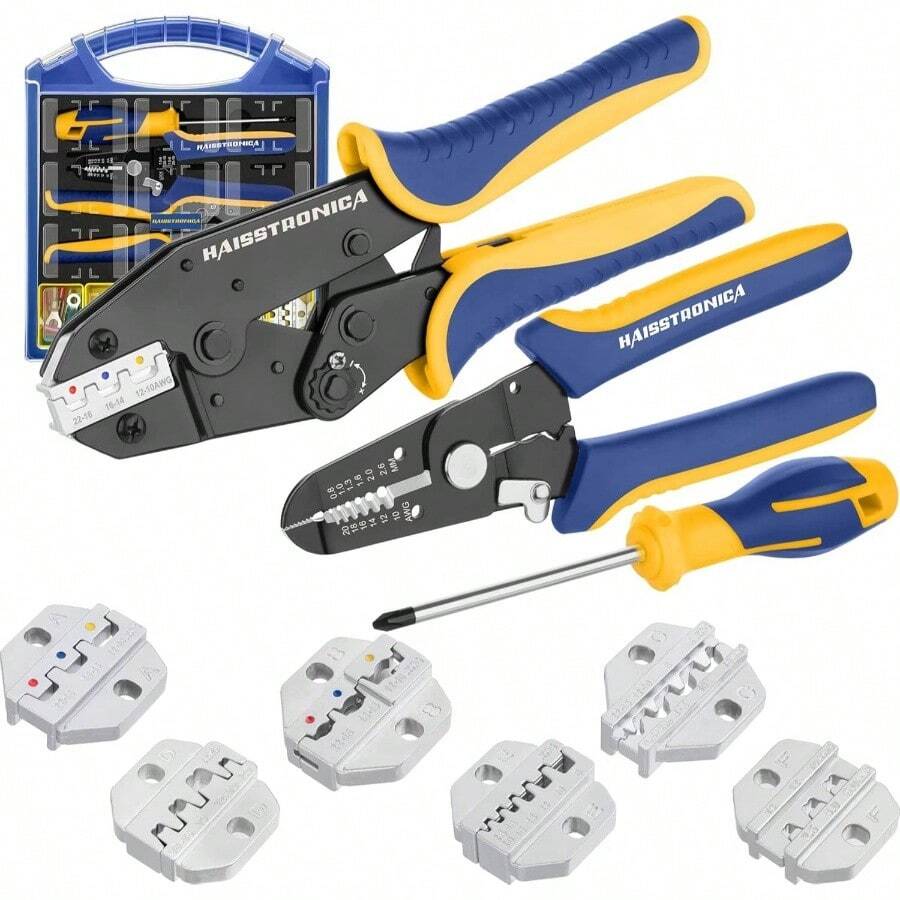 Crimping Heat Shrink Connectors - AWG 22 - 10 Ratchet Wire Terminal Crimper - Ratcheting Crimper Tools - Available Insulated Nylon Connectors And Electrical Wire Connectors - 8327 - 壓接工具套裝 - 查看 1