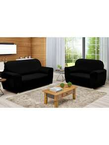 3 And 2-Seater Sofa Cover Kit, King Size GG, Plain, Various Colors, Gel Mesh - Black - View 2