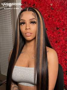 MEGALOOK 13x4蕾丝前假发 #30 高光直发 100% 真人处女发 - 预漂白发结，预拔毛发际线，透明蕾丝 - 优质处女雷米发，轻盈可调节帽 - 柔软有弹性，全天舒适，极少掉发 - 隐形自然发际线，适合 - 新娘、圣诞派对、约会之夜、度假 - SNATURAL/30 - 查看 3