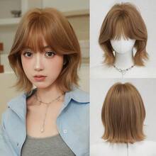 NAMM 12 Inch Short Curly Wigs For Women - Modest Fashion Wave Wig Curtain With Bangs, Brown Soft Silky Heat-Resistant Synthetic Fiber Wigs For Daily Use, Perfect For Holidays Music Festivals Celebrations-Sakura Celebrations Glam & Party Street Wear Photography Use - 棕色 - 查看 10