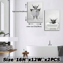Framed 2 Pieces Bathroom Wall Art Funny Highland Cow Canvas Cow In Bathtub Prints Cute Animal Pictures Modern Home Décor Humor Animals Poster Rustic Farmhouse Dration 12"X16"X2,23776594 - 西瓜粉 - 查看 5