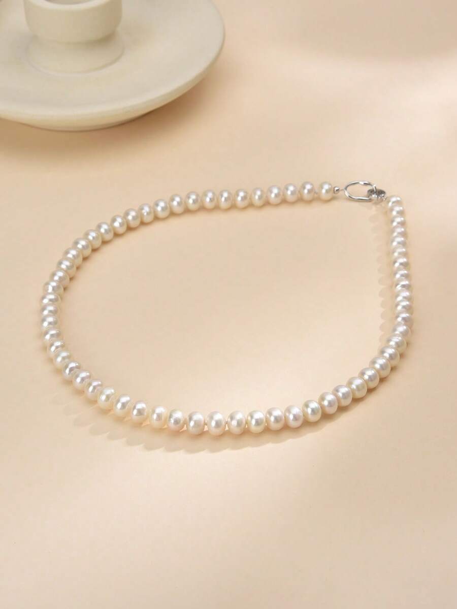 1 pieza Collar de perla natural de plata de ley 925 para mujer, regalo de boda, compromiso, Día de San Valentín, Día de la Madre, cumpleaños