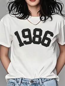 1986 Year Born T-Shirt For Women Men Unisex Vintage Birthday Gift Tee Top Casual Streetwear Fashion Graphic Shirt 1986 Birthday Present - 白色 - 查看 1