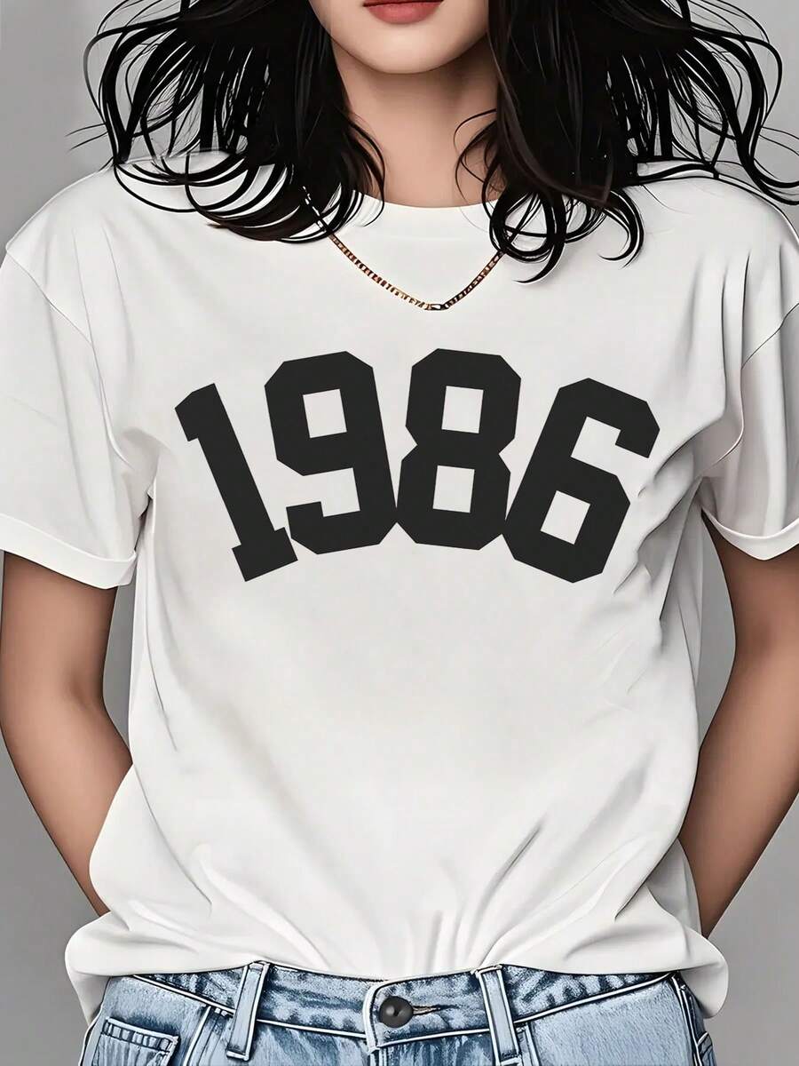 1986 Year Born T-Shirt For Women Men Unisex Vintage Birthday Gift Tee Top Casual Streetwear Fashion Graphic Shirt 1986 Birthday Present - 白色 - 查看 1