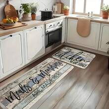 18D, Square Gram Weight 500 2/3pcs Kitchen Set, Vintage Farmhouse Wooden Board Kitchen Decorative Small, Rusted Wood Board, Comfortable Standing Kitchen, Flannel Material Non-Slip Soft And Comfortable Easy To Clean, Suitable Bedroom, Living Room, Dining Room, Kitchen, Bathroom, Entrance, Laundry Room, Carpet, Floor - 黑色 - 查看 3